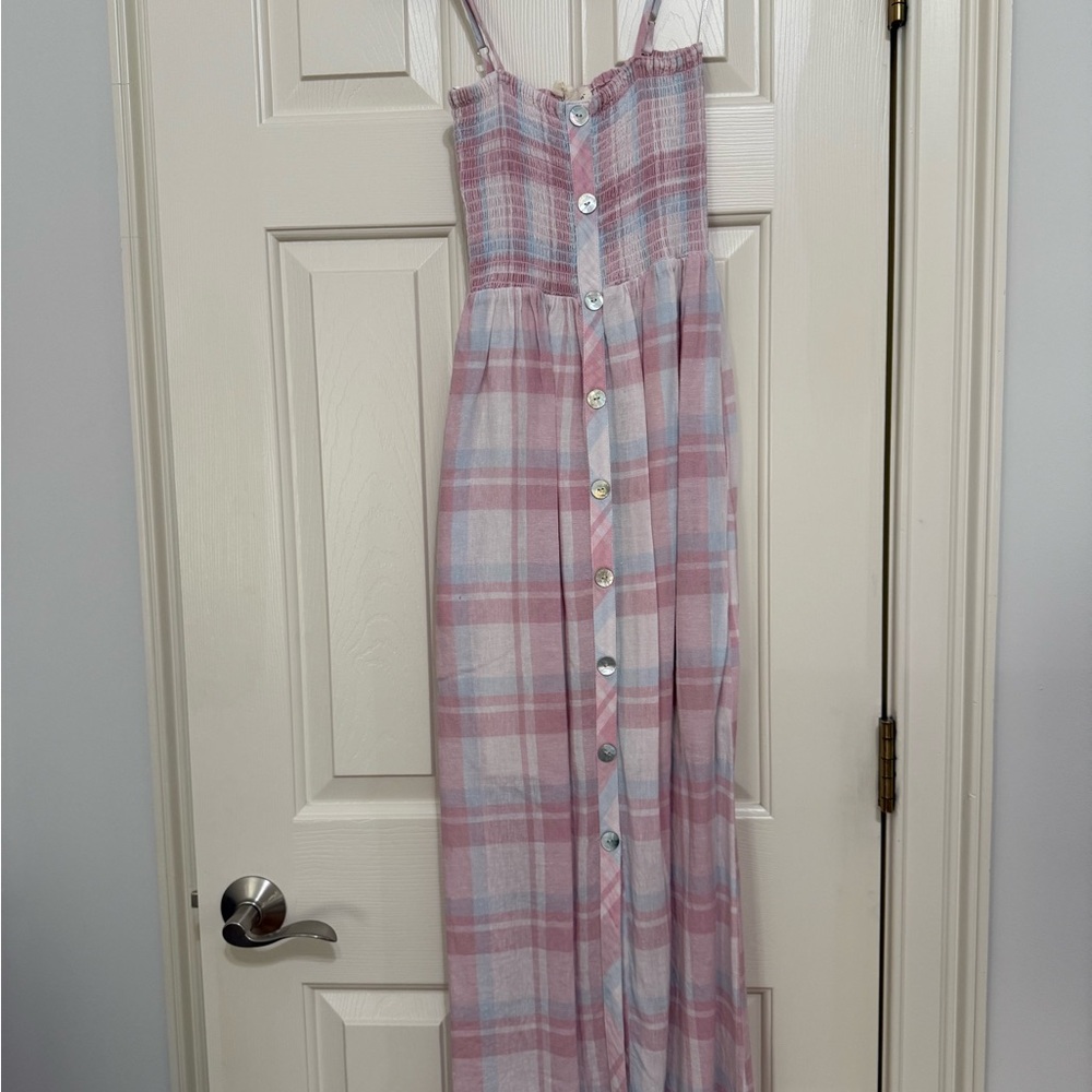 Pink and White Plaid Maxi Dress